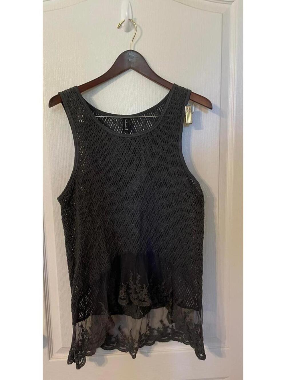 Sacred Threads crochet lace grey gray tank Small/Medium